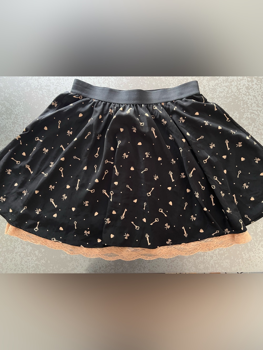 Xhilaration Black Skater Skirt with Blush Key & Heart Print